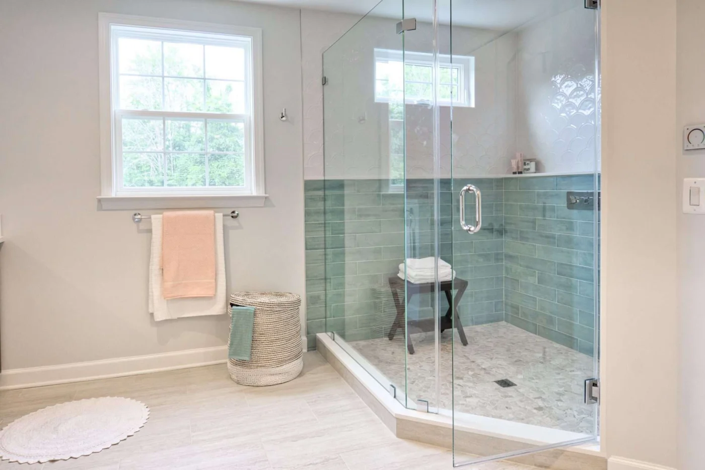 Contemporary bathroom with shower enclosure, offering ideas for including a shower room in your remodel