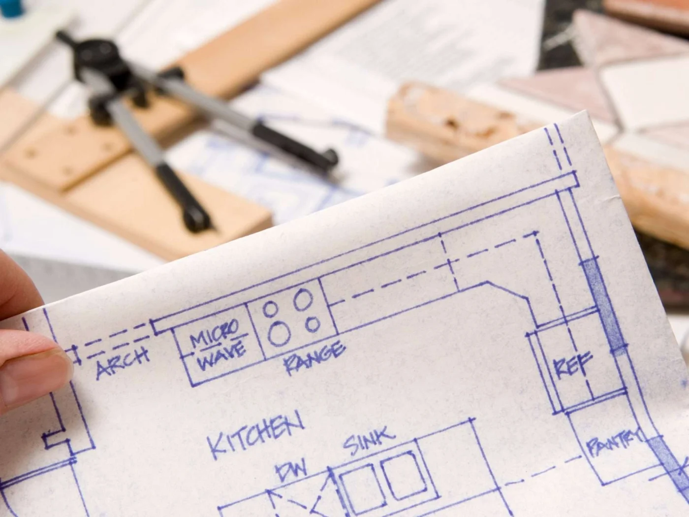 Blueprints for a kitchen remodel