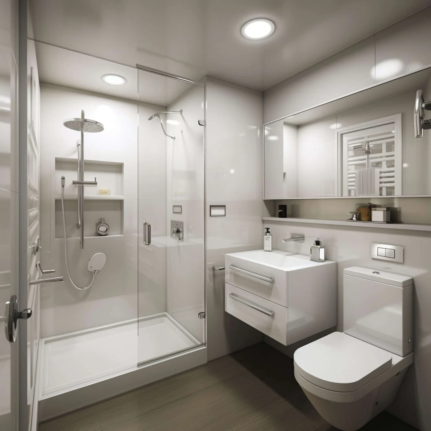 Contemporary bathroom design showcasing wet area in a small modern space