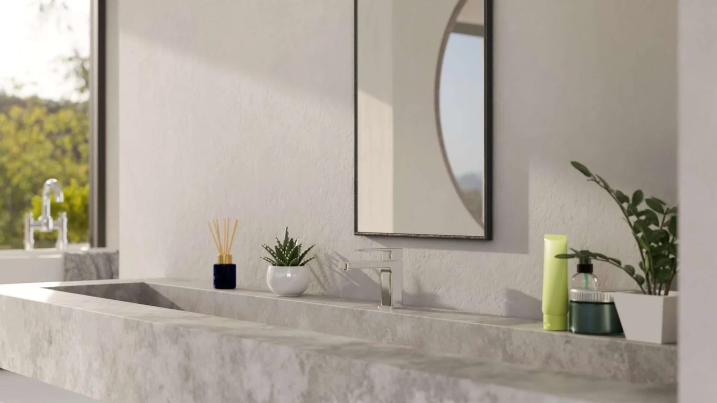 Concrete sink in bathroom