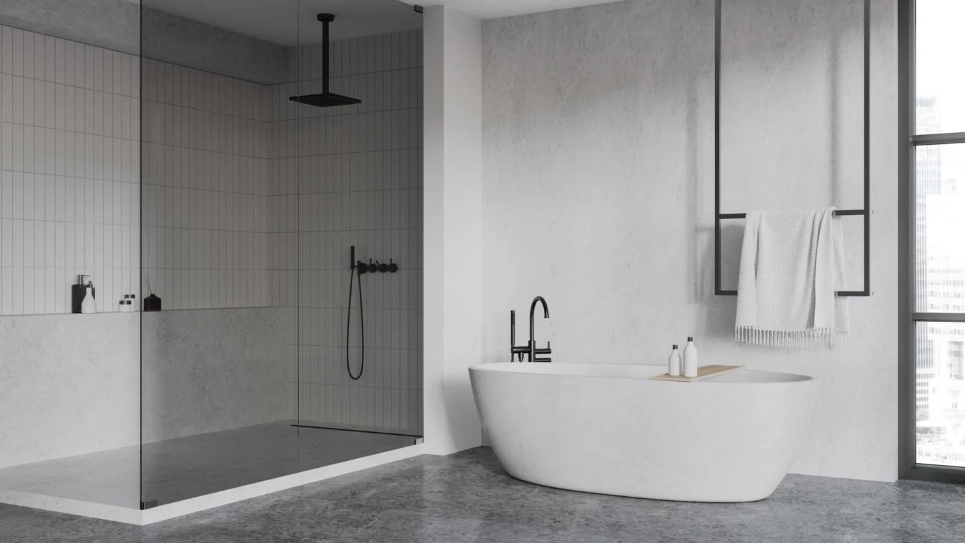 A beautiful bathroom remodeling job with a soaking tub and walk-in shower in Lenexa, KS