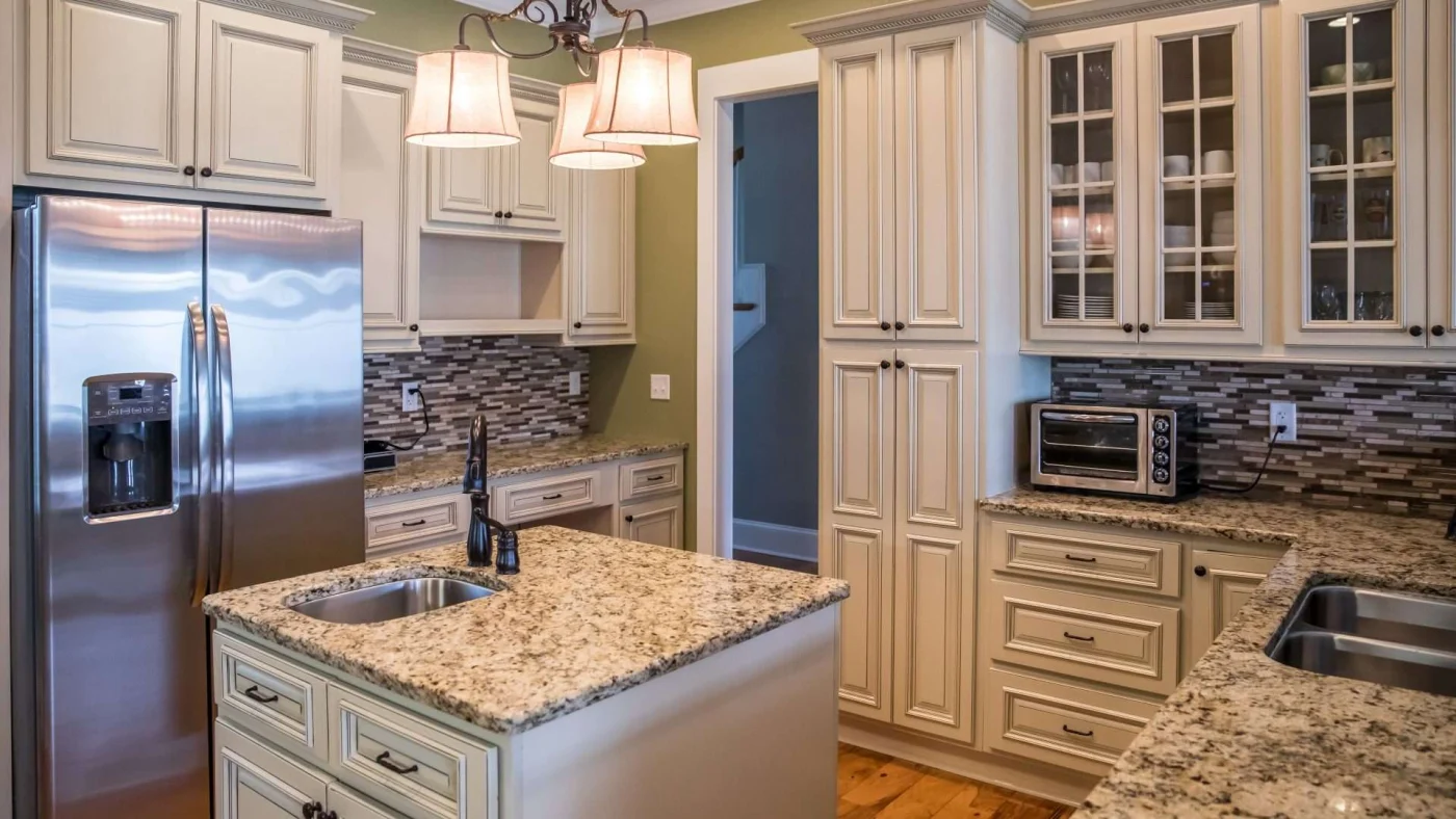 Cream-colored kitchen with stainless steel appliances