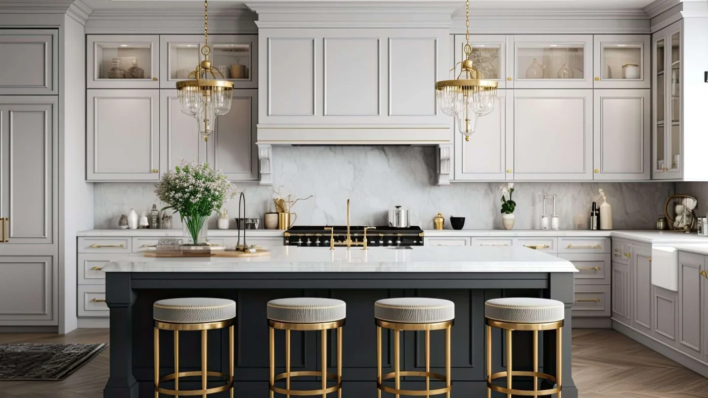 Stunning kitchen remodeled with white luxury cabinets and granite countertops