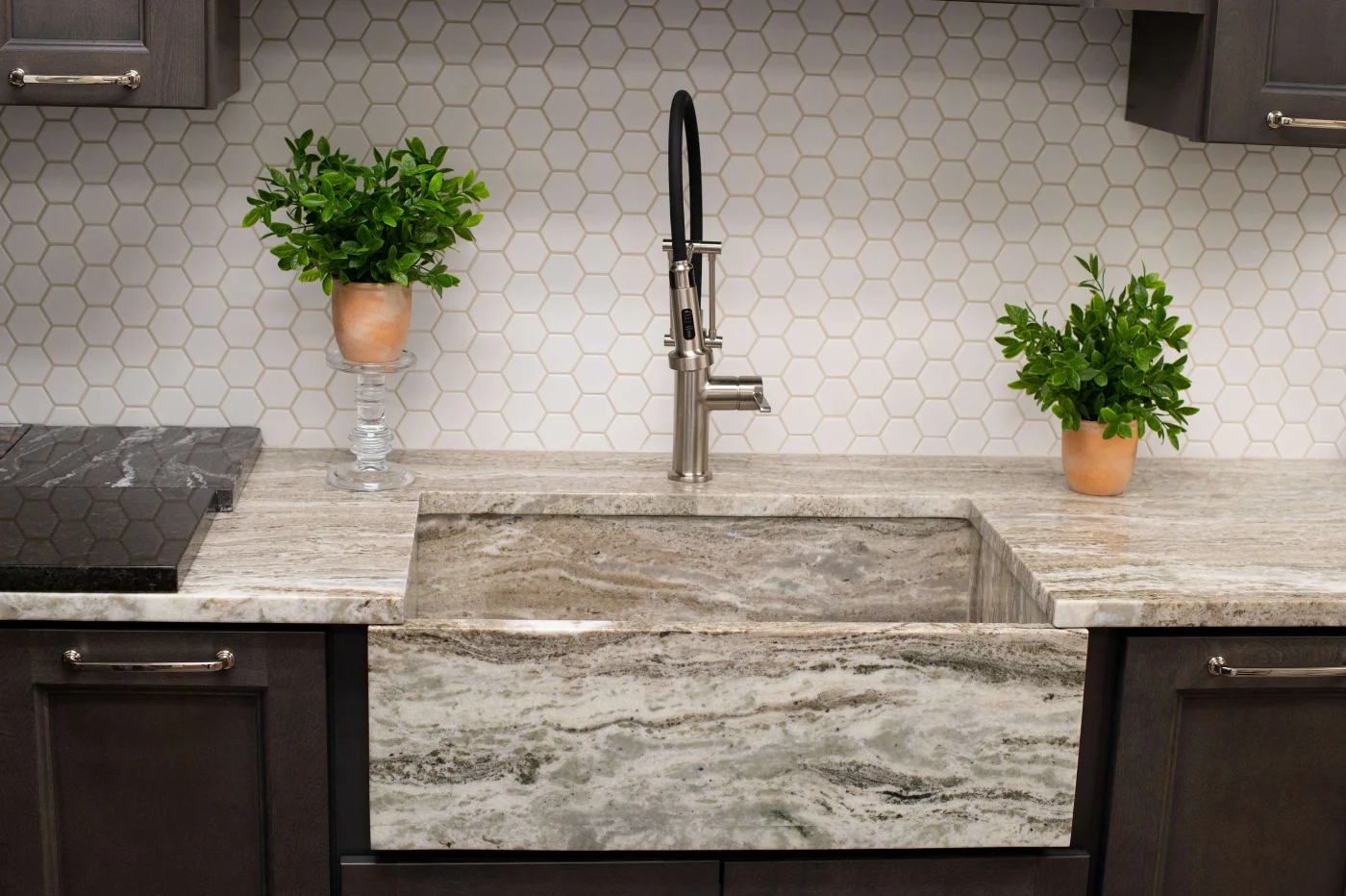 Tan granite countertops in remodeled kitchen