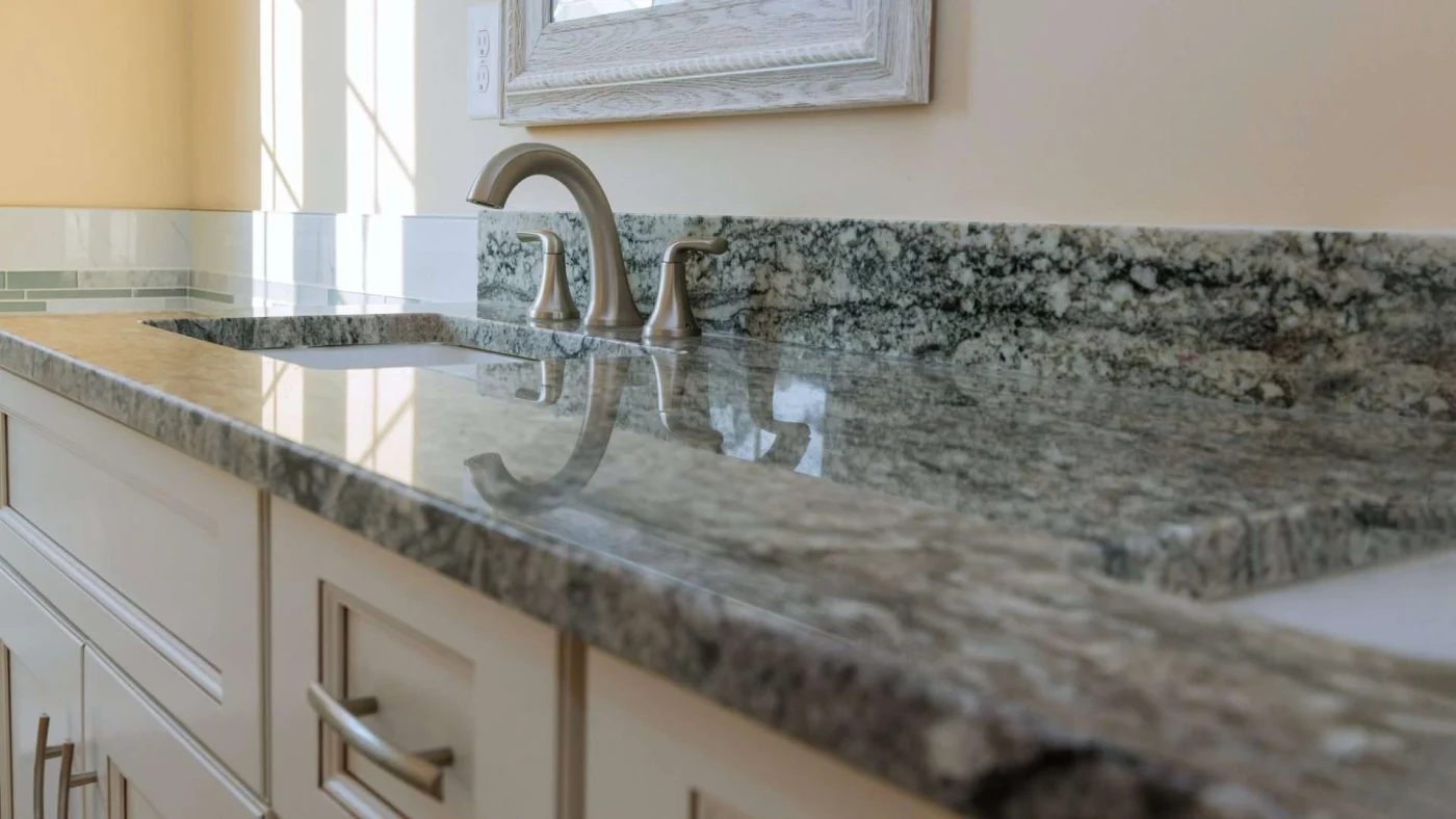 Close-up of beautiful granite countertop in home kitchen